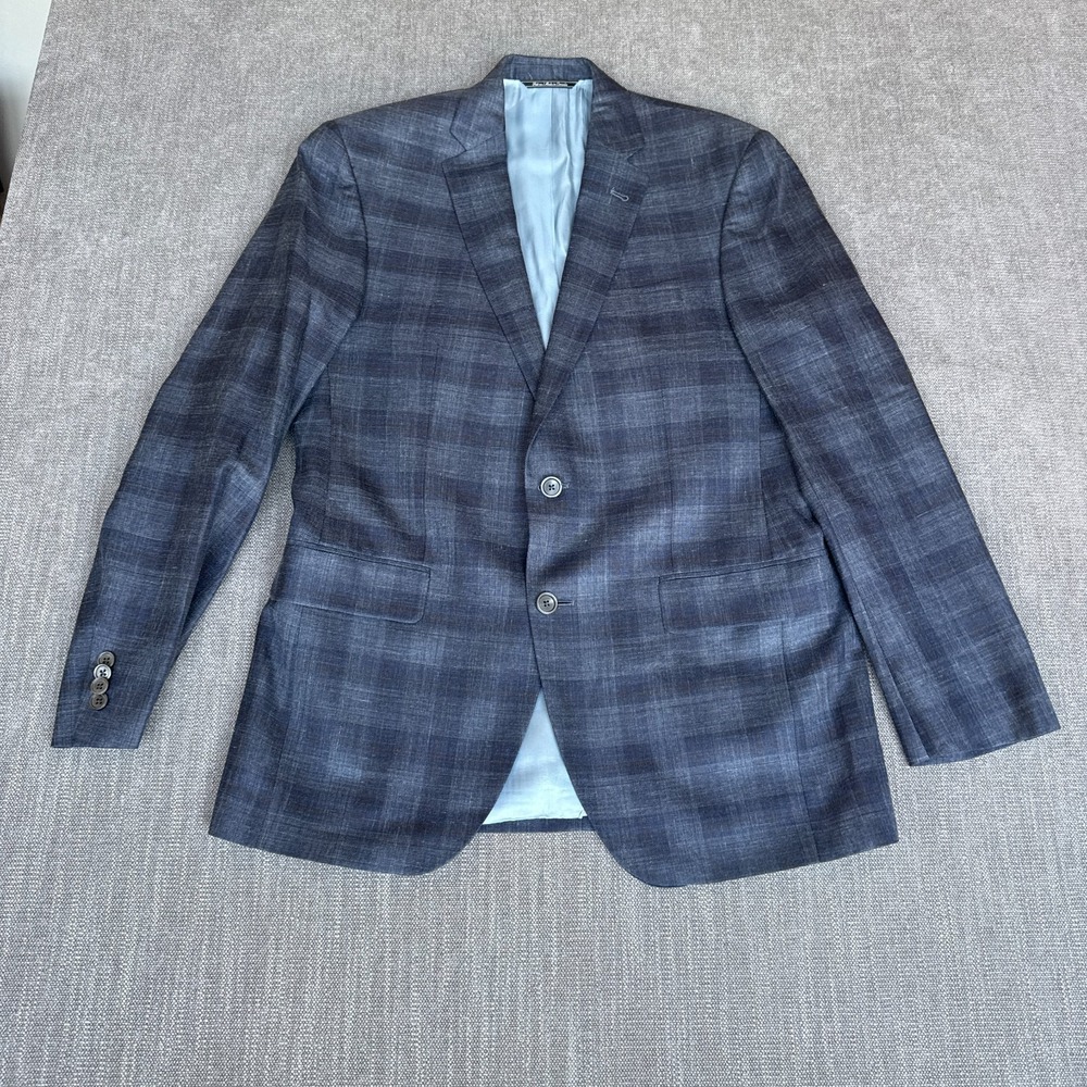 Malibu Clothes Prossimo Loro Piana Blazer Jacket Mens 40R Blue Plaid Wool Blend